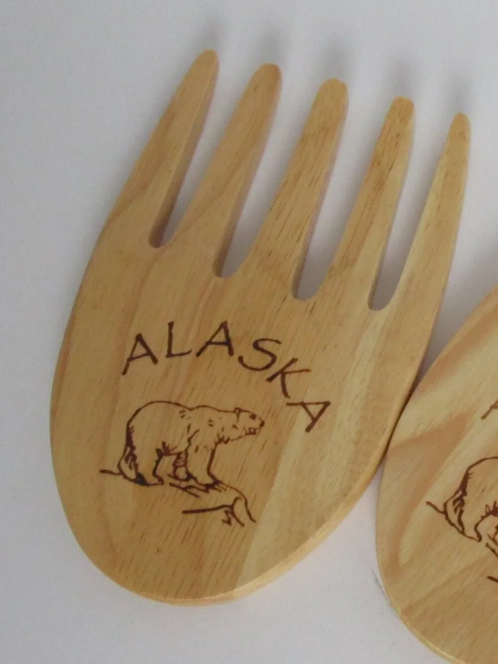 wooden bear claw salad servers